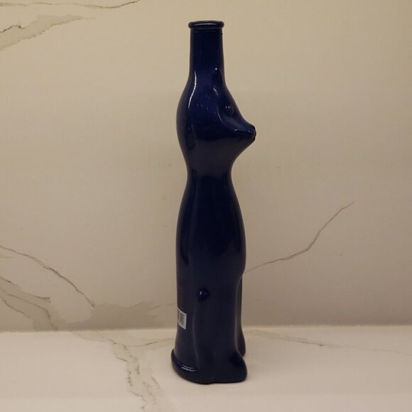 RHEINHESSEN Cat Decanter Glass Navy Metalic Blue 13"h x 3"w vase - Picture 4 of 9